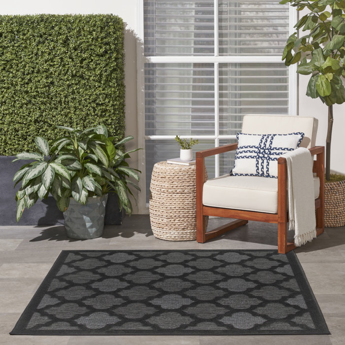 Lark Manor Adianey Red Barrel Studio Easy Care Trellis Charcoal/Black Indoor/Outdoor Area Rug